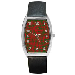 Green And Red Pattern Barrel Style Metal Watch by Valentinaart
