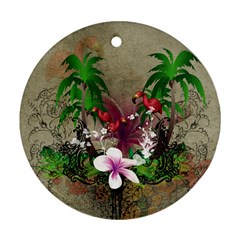 Wonderful Tropical Design With Palm And Flamingo Ornament (round)  by FantasyWorld7