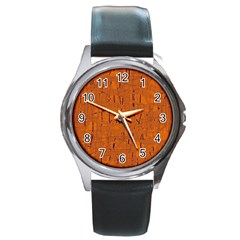 Orange Pattern Round Metal Watch by Valentinaart