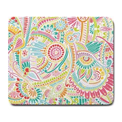 Hippie Flowers Pattern, Pink Blue Green, Zz0101 Large Mousepad by Zandiepants