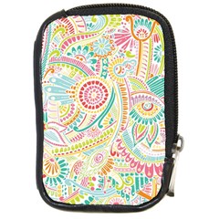 Hippie Flowers Pattern, Pink Blue Green, Zz0101 Compact Camera Leather Case by Zandiepants