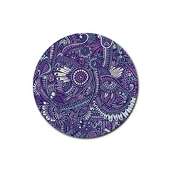 Purple Hippie Flowers Pattern, Zz0102, Rubber Round Coaster (4 Pack) by Zandiepants