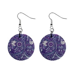 Purple Hippie Flowers Pattern, Zz0102, 1  Button Earrings