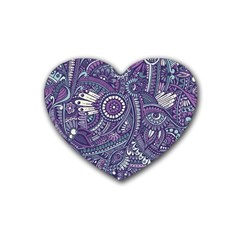 Purple Hippie Flowers Pattern, Zz0102, Rubber Heart Coaster (4 Pack) by Zandiepants