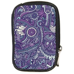Purple Hippie Flowers Pattern, Zz0102, Compact Camera Leather Case by Zandiepants