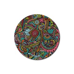 Colorful Hippie Flowers Pattern, Zz0103 Rubber Coaster (round) by Zandiepants