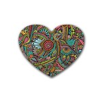 Colorful Hippie Flowers Pattern, zz0103 Rubber Coaster (Heart) Front