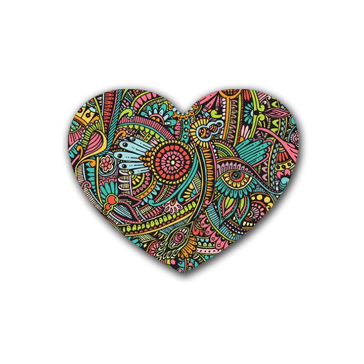 Colorful Hippie Flowers Pattern, zz0103 Rubber Coaster (Heart)