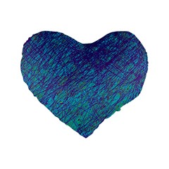 Blue Pattern Standard 16  Premium Flano Heart Shape Cushions by Valentinaart