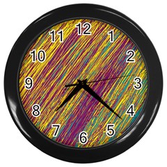 Yellow, Purple And Green Van Gogh Pattern Wall Clocks (black) by Valentinaart