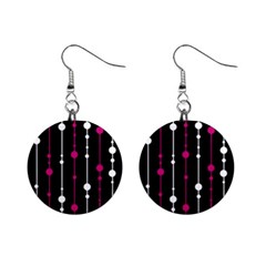 Magenta White And Black Pattern Mini Button Earrings