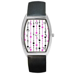 Magenta, Black And White Pattern Barrel Style Metal Watch by Valentinaart