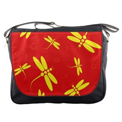 Red And Yellow Dragonflies Pattern Messenger Bags by Valentinaart
