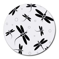 Black And White Dragonflies Round Mousepads by Valentinaart