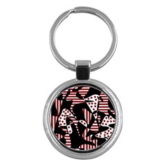 Red, Black And White Abstraction Key Chains (round)  by Valentinaart