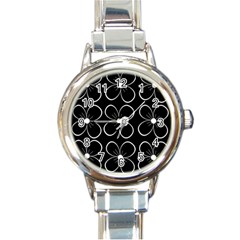 Black And White Floral Pattern Round Italian Charm Watch by Valentinaart