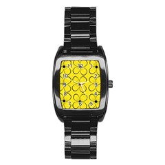 Yellow Floral Pattern Stainless Steel Barrel Watch by Valentinaart