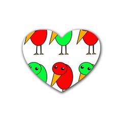 Green And Red Birds Rubber Coaster (heart)  by Valentinaart