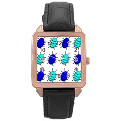 Blue Bugs Rose Gold Leather Watch  by Valentinaart