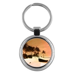 Wonderful Sunset Over The Beach, Tropcal Island Key Chains (round)  by FantasyWorld7