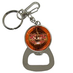 Surfing, Surfboard With Floral Elements  And Grunge In Red, Black Colors Bottle Opener Key Chains by FantasyWorld7