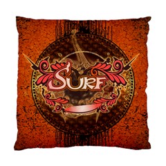 Surfing, Surfboard With Floral Elements  And Grunge In Red, Black Colors Standard Cushion Case (two Sides) by FantasyWorld7