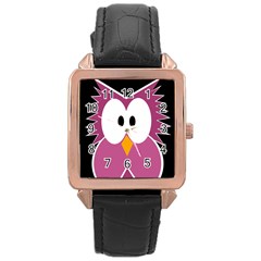Pink Owl Rose Gold Leather Watch  by Valentinaart