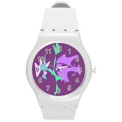 Purple Amoeba Abstraction Round Plastic Sport Watch (m) by Valentinaart