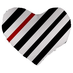 Red, Black And White Lines Large 19  Premium Heart Shape Cushions by Valentinaart