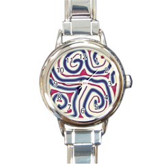 Blue And Red Lines Round Italian Charm Watch by Valentinaart