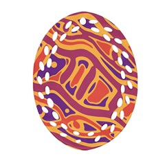 Orange Decorative Abstract Art Oval Filigree Ornament (2-side)  by Valentinaart