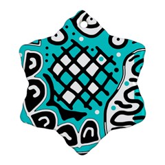 Cyan High Art Abstraction Snowflake Ornament (2-side) by Valentinaart