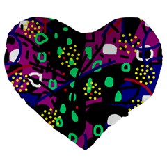 Abstract Colorful Chaos Large 19  Premium Flano Heart Shape Cushions by Valentinaart