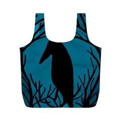 Halloween Raven - Blue Full Print Recycle Bags (m)  by Valentinaart