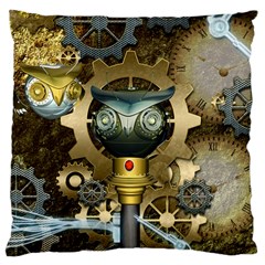 Steampunk, Awesome Owls With Clocks And Gears Large Cushion Case (two Sides) by FantasyWorld7
