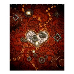 Steampunk, Wonderful Heart With Clocks And Gears On Red Background Shower Curtain 60  X 72  (medium)  by FantasyWorld7
