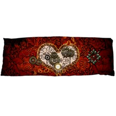 Steampunk, Wonderful Heart With Clocks And Gears On Red Background Body Pillow Case Dakimakura (two Sides) by FantasyWorld7