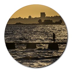 River Plater River Scene At Montevideo Round Mousepads by dflcprints