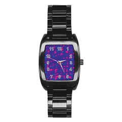 Blue And Pink Neon Stainless Steel Barrel Watch by Valentinaart