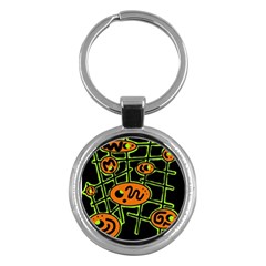Orange And Green Abstraction Key Chains (round)  by Valentinaart