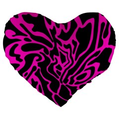 Magenta And Black Large 19  Premium Heart Shape Cushions by Valentinaart