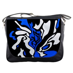 Blue, Black And White Decor Messenger Bags by Valentinaart