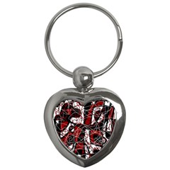 Red Black And White Abstract High Art Key Chains (heart)  by Valentinaart