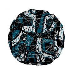 Blue, Black And White Abstract Art Standard 15  Premium Round Cushions by Valentinaart