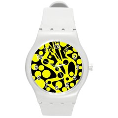 Black And Yellow Abstract Desing Round Plastic Sport Watch (m) by Valentinaart