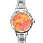 Watercolor Yellow Fall Autumn Real Paint Texture Artists Round Italian Charm Watch Front
