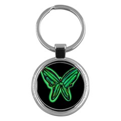 Green Neon Butterfly Key Chains (round)  by Valentinaart