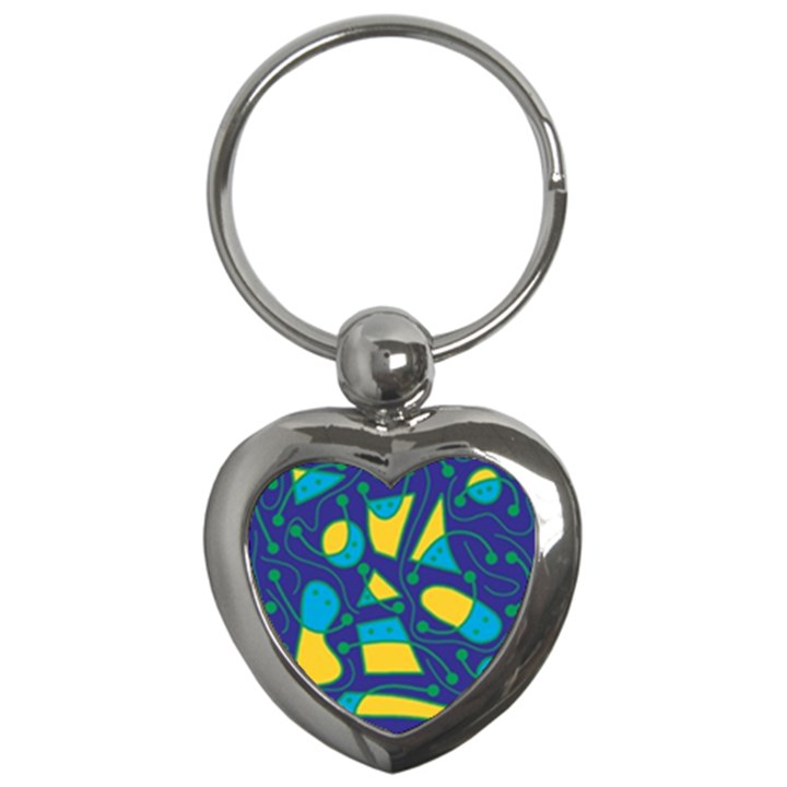 Playful abstract art - blue and yellow Key Chains (Heart) 