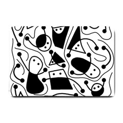 Playful Abstract Art - White And Black Small Doormat  by Valentinaart
