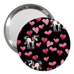 Retro Unicorns Heart 3  Handbag Mirrors by BubbSnugg
